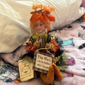 Mark Roberts Halloween Witch Doll Costume with Orange and Green